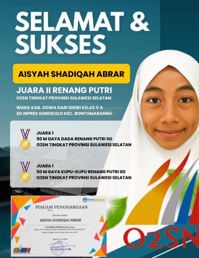 Siswi SD Inpres Songkolo Harumkan Nama Gowa di O2SN Sulsel, Borong Dua Medali Emas Renang